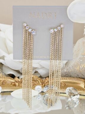Nadri Earrings Gold Cleo Fringe Drop Earrings Boho Formal Party Bridal Wedding
